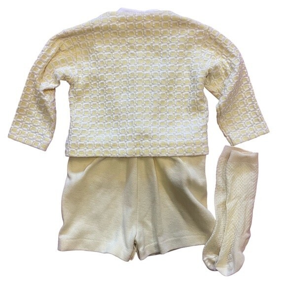 Vintage Heir Craft Yellow Baby Toddler Boy Outfit Shirt Overalls Jacket Socks - Picture 4 of 8